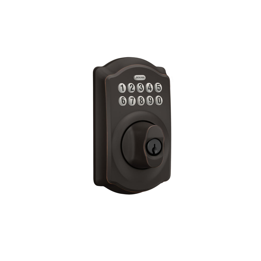 Schlage silicone keypad closeup with illuminated buttons for easy nighttime access