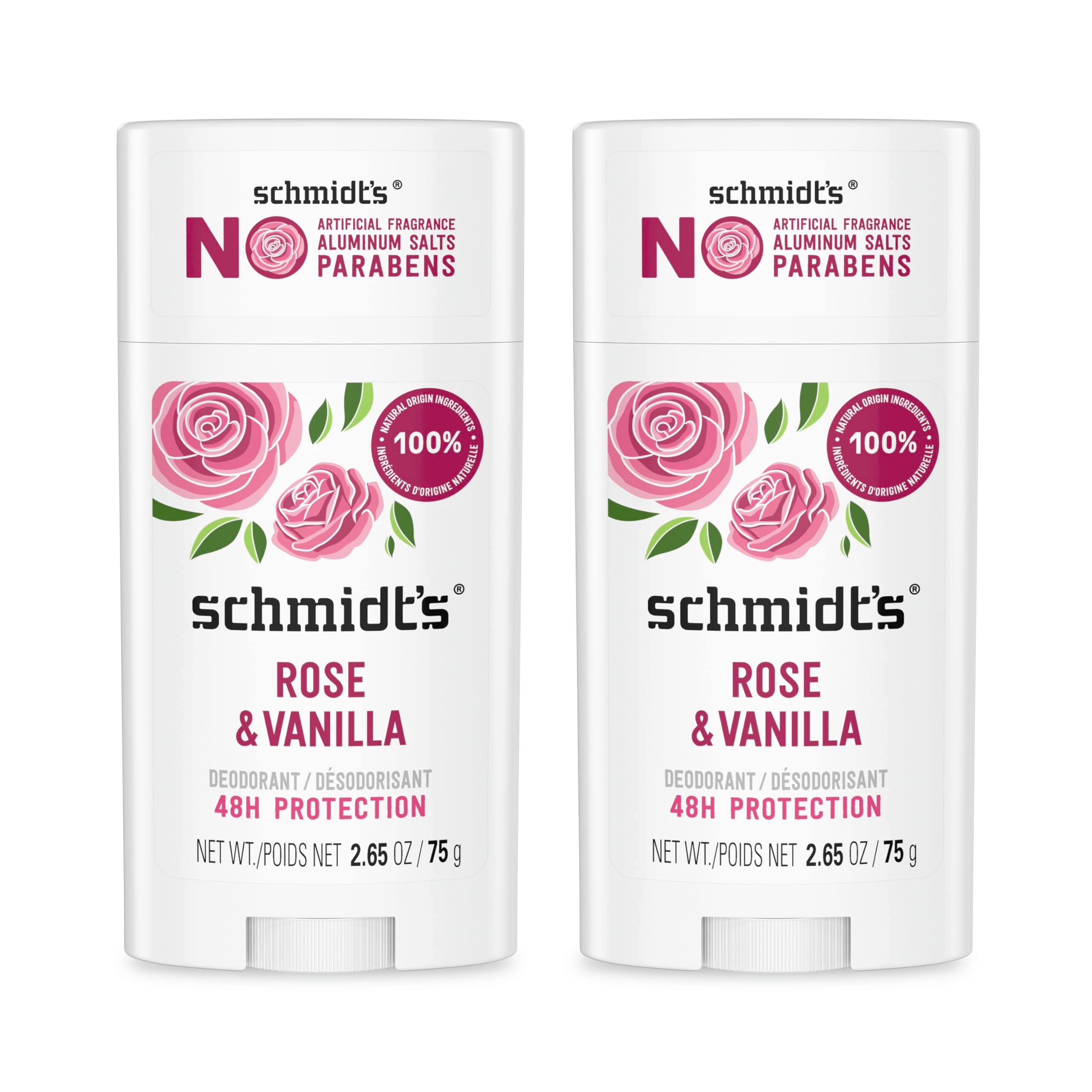 Schmidt's barra frontal Rosa & Vainilla mostrando diseño y beneficio aroma natural