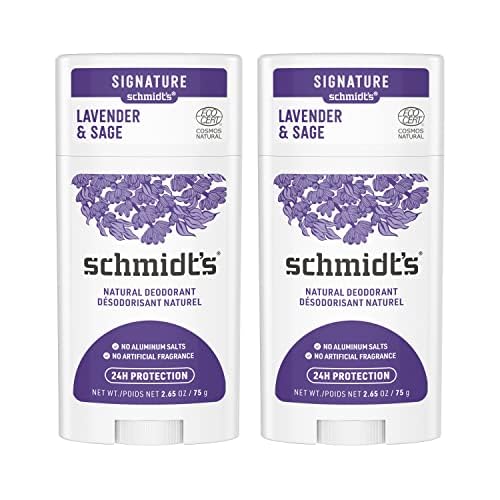 Schmidt's envase frontal mostrando tamaño 2.65oz y fragancia lavanda y salvia, frescura diaria