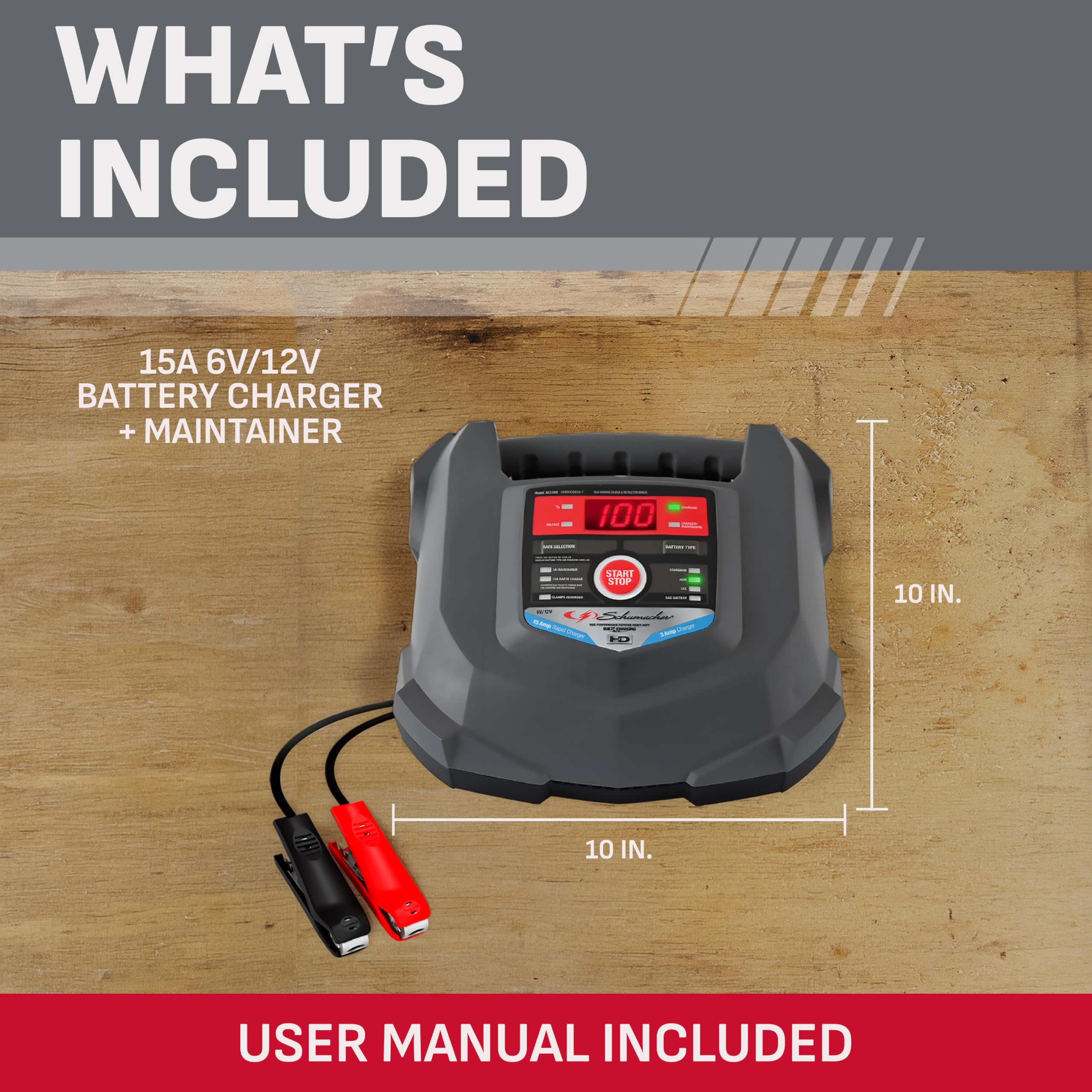 Schumacher SC1280 held in hand for size comparison showing compact portability