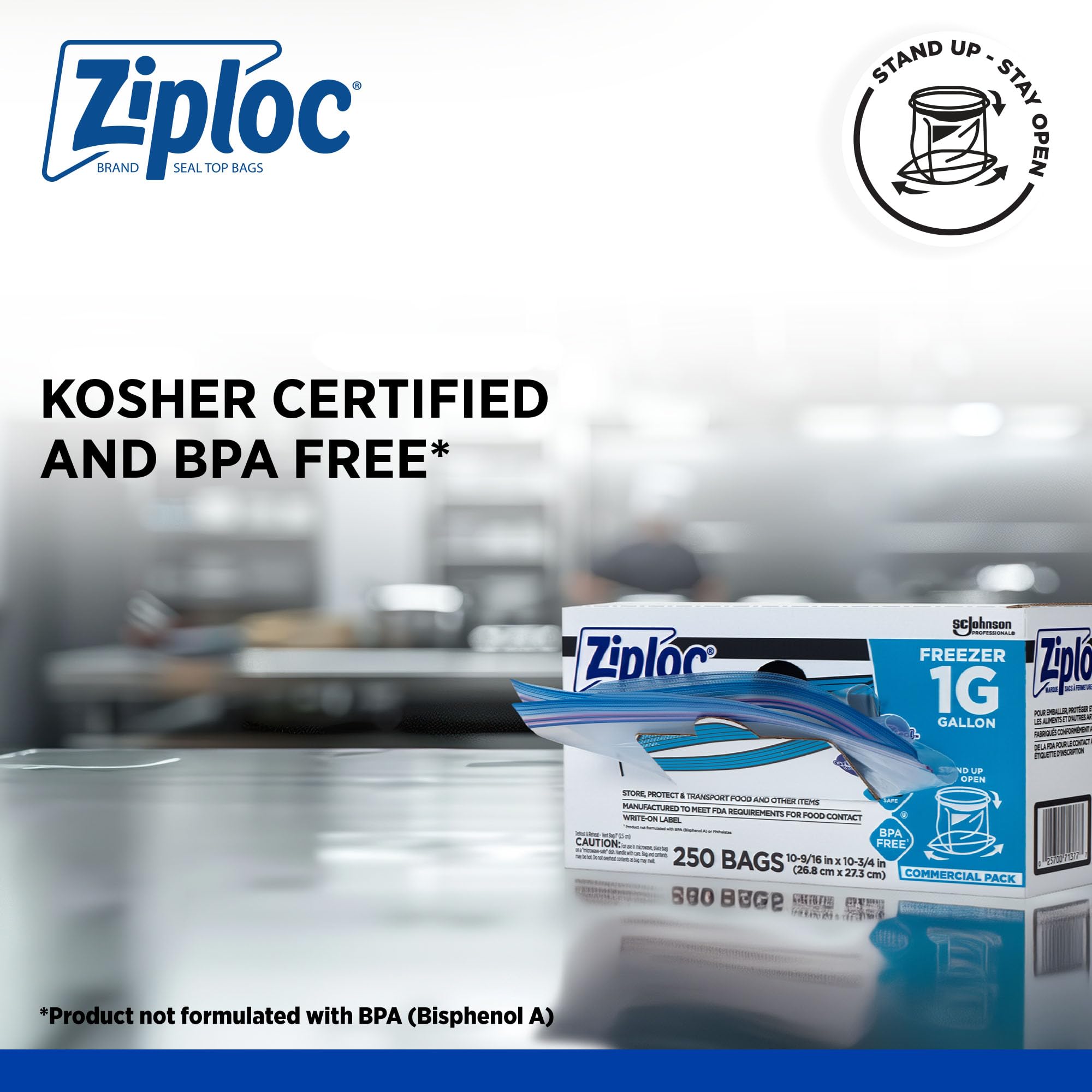 SC Johnson Ziploc bolsa abierta siendo llenada, agiliza trasvase de comida
