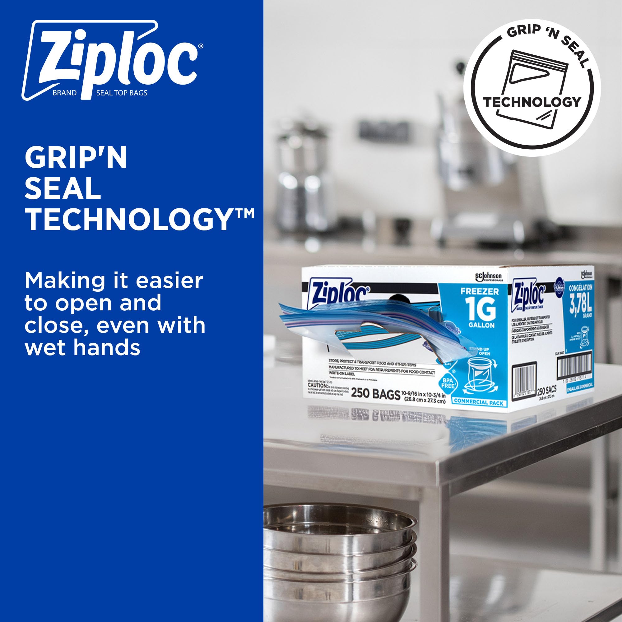 SC Johnson Ziploc caja dispensadora abierta mostrando acceso rápido y orden