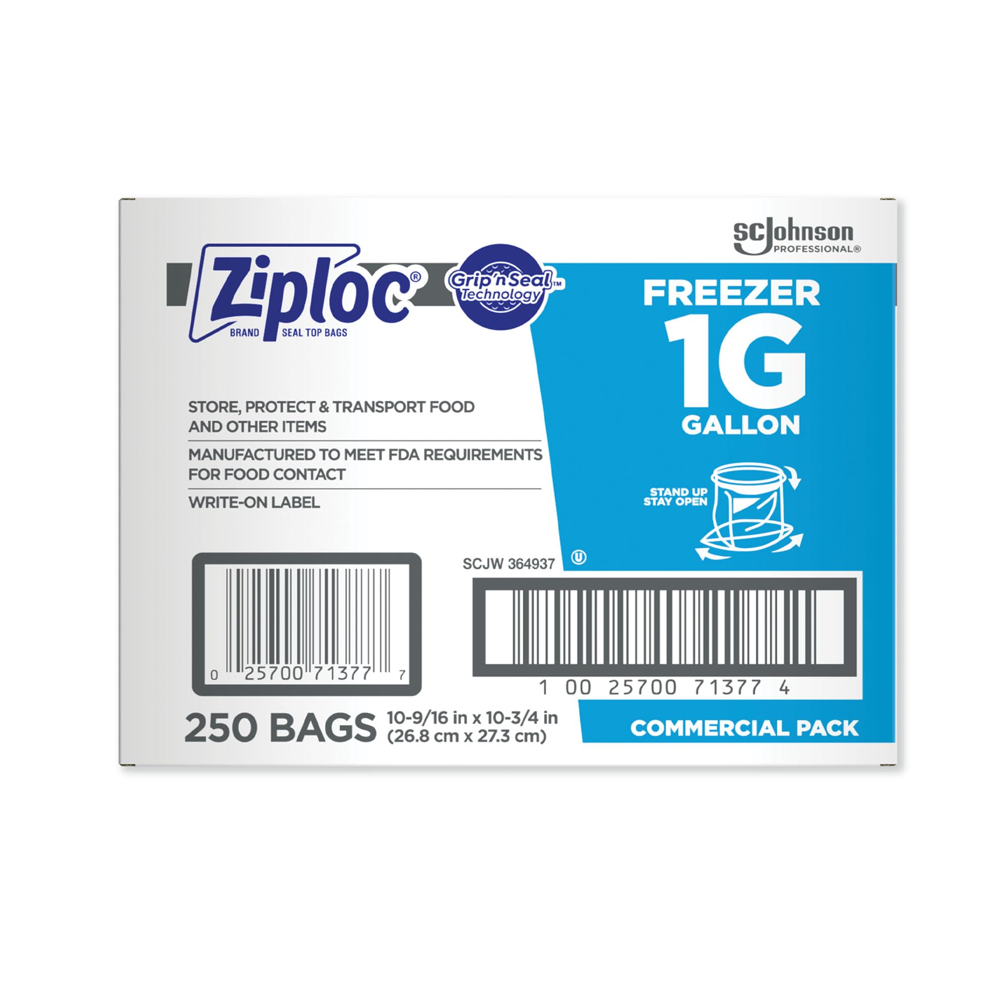 SC Johnson Ziploc comparación de tamaño galón junto a objetos para escala