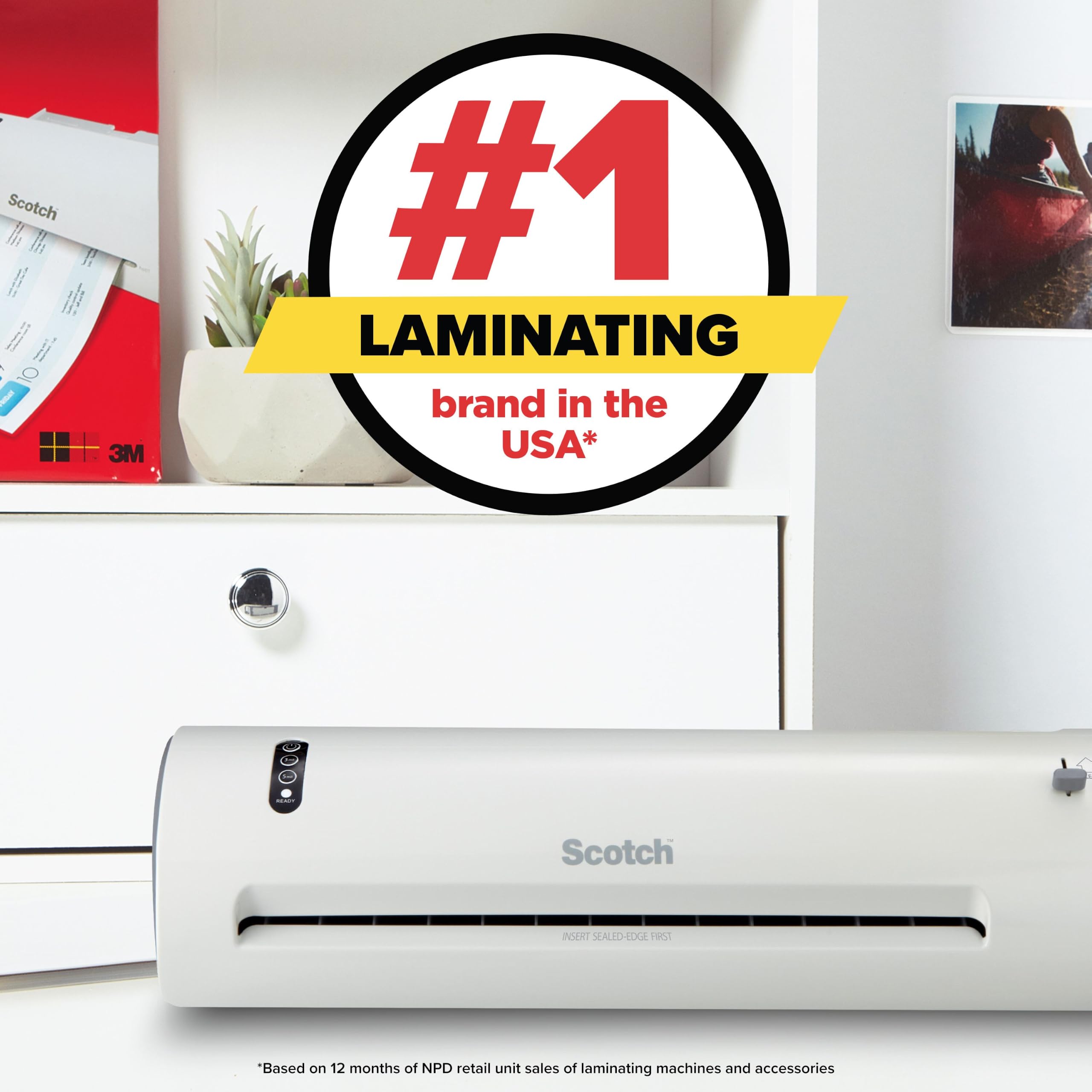 Scotch etiqueta del producto con instrucciones y compatibilidad con laminadoras