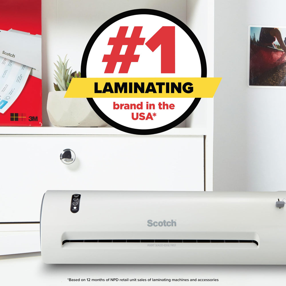 Scotch etiqueta del producto con instrucciones y compatibilidad con laminadoras