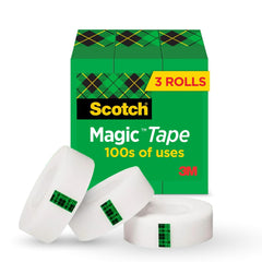 Scotch cinta paquete frontal mostrando los tres rollos y la marca