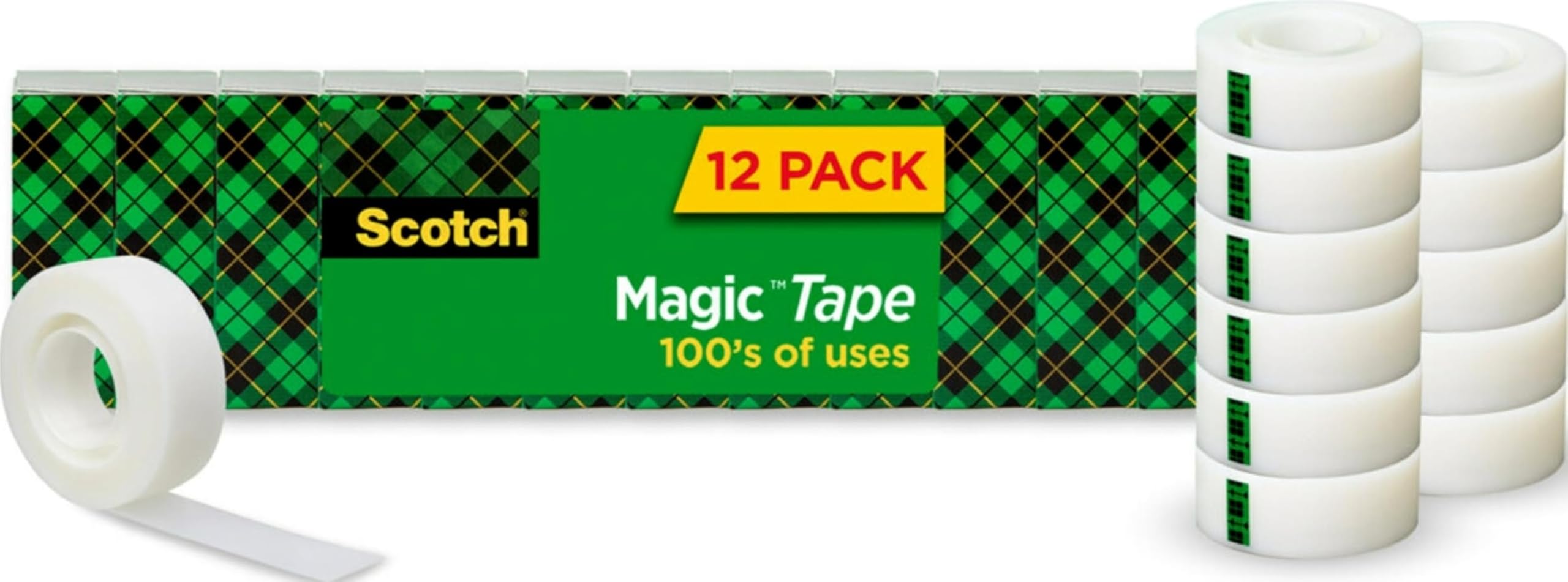 Scotch pack of twelve rolls front view showing label and quantity benefit