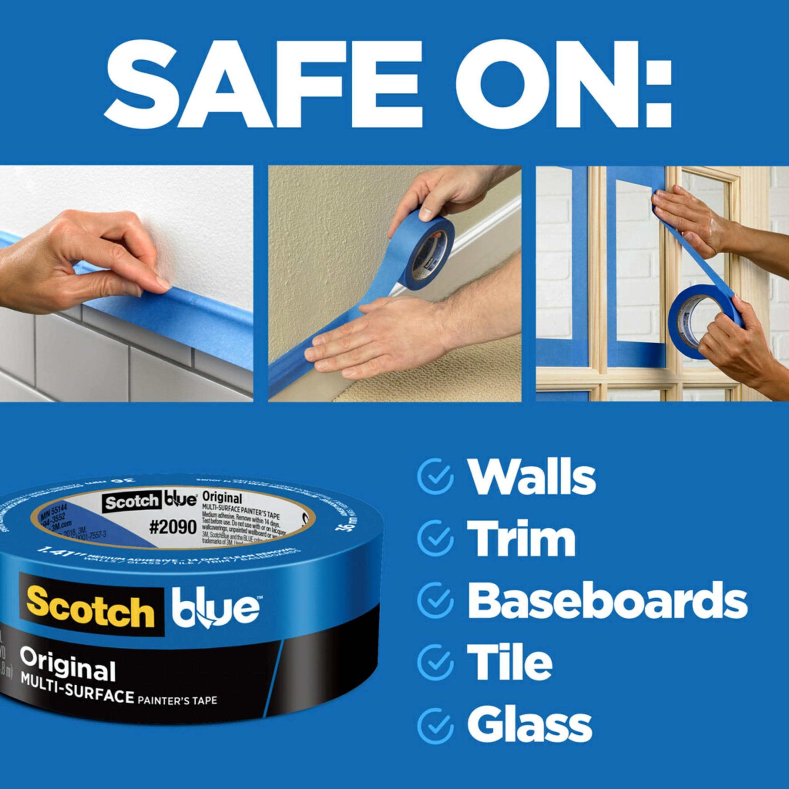 ScotchBlue being applied to trim during a room painting project for neat edges