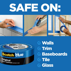 ScotchBlue rollo en perfil que muestra anchura y color azul para guiar pintura