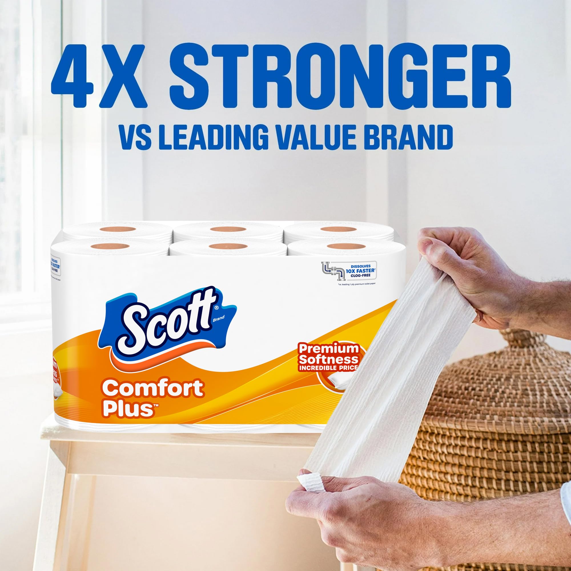 Scott ComfortPlus rollo junto a una mano para comparar tamaño y rendimiento