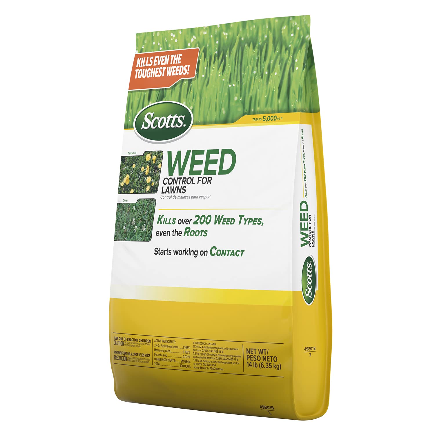 Home lawn scene using Scotts granules for faster broadleaf weed control