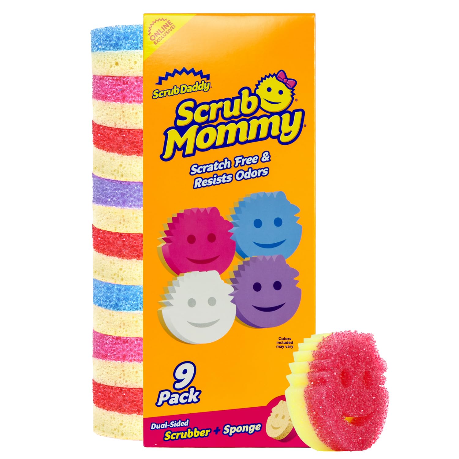 Scrub Mommy frente pack de nueve esponjas por limpieza diaria eficiente