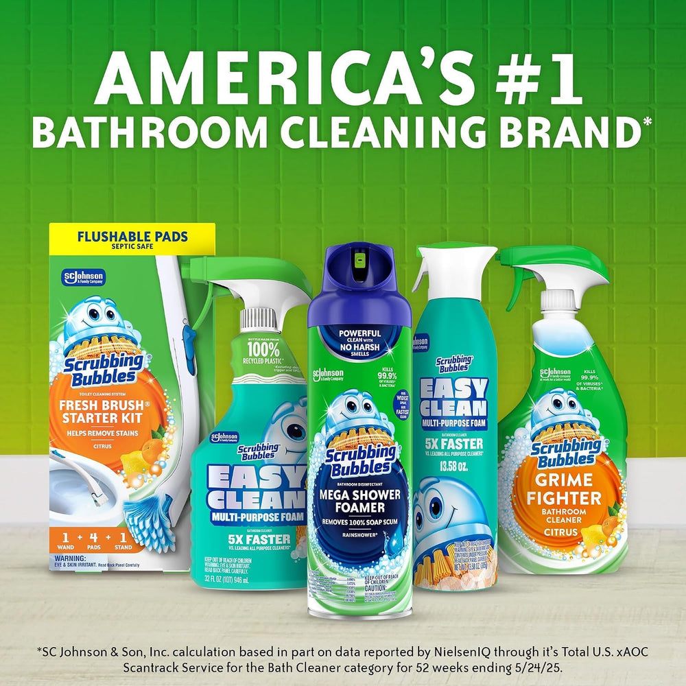 Scrubbing Bubbles caja abierta con las tres tabletas por paquete visibles