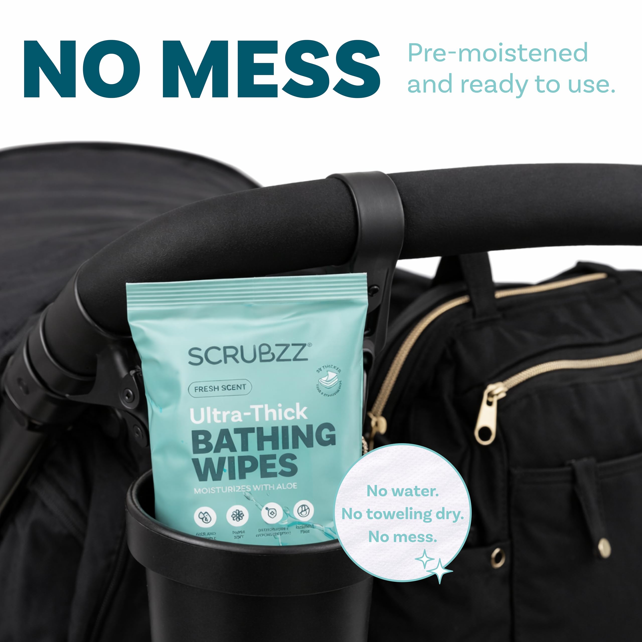 Scrubzz toallitas en mochila de camping para higiene sin agua durante viajes