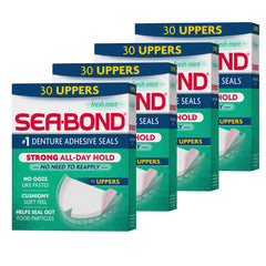 Sea-Bond paquete frontal con 4 cajas y menta fresca que muestra cantidad