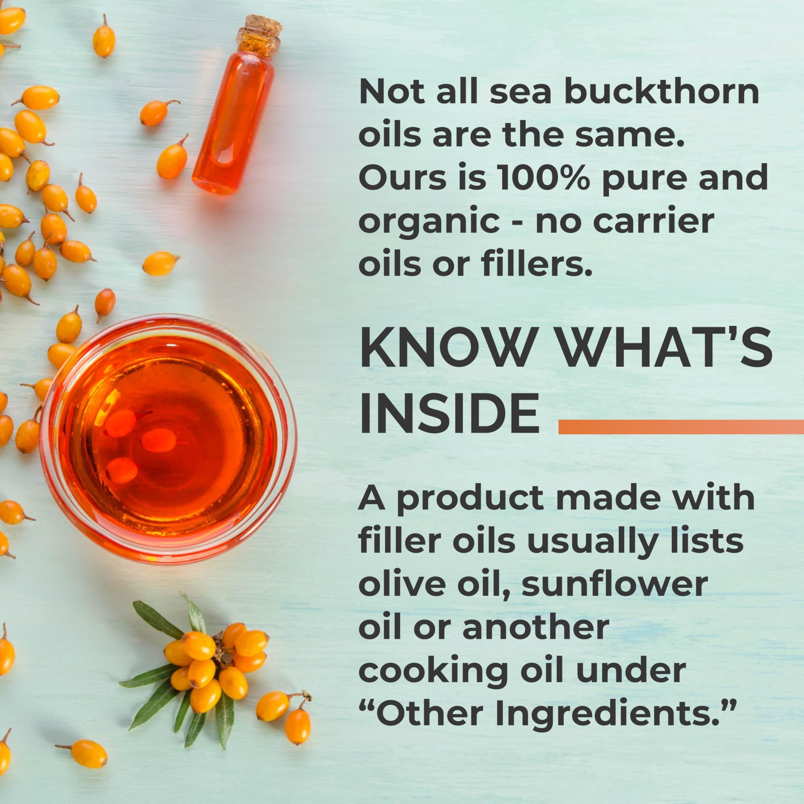 SEABUCKWONDERS gota de aceite mostrando color y textura nutritiva