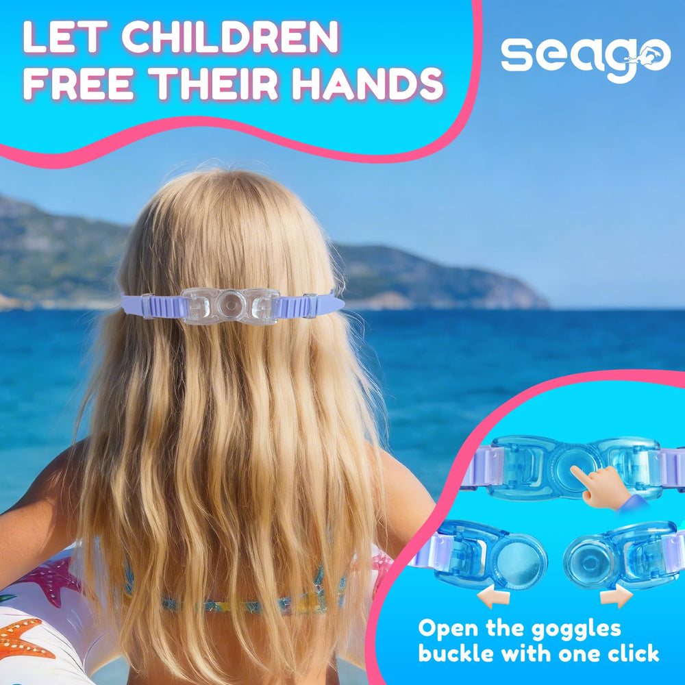 Seago escena familiar en piscina destacando protección UV y diversión