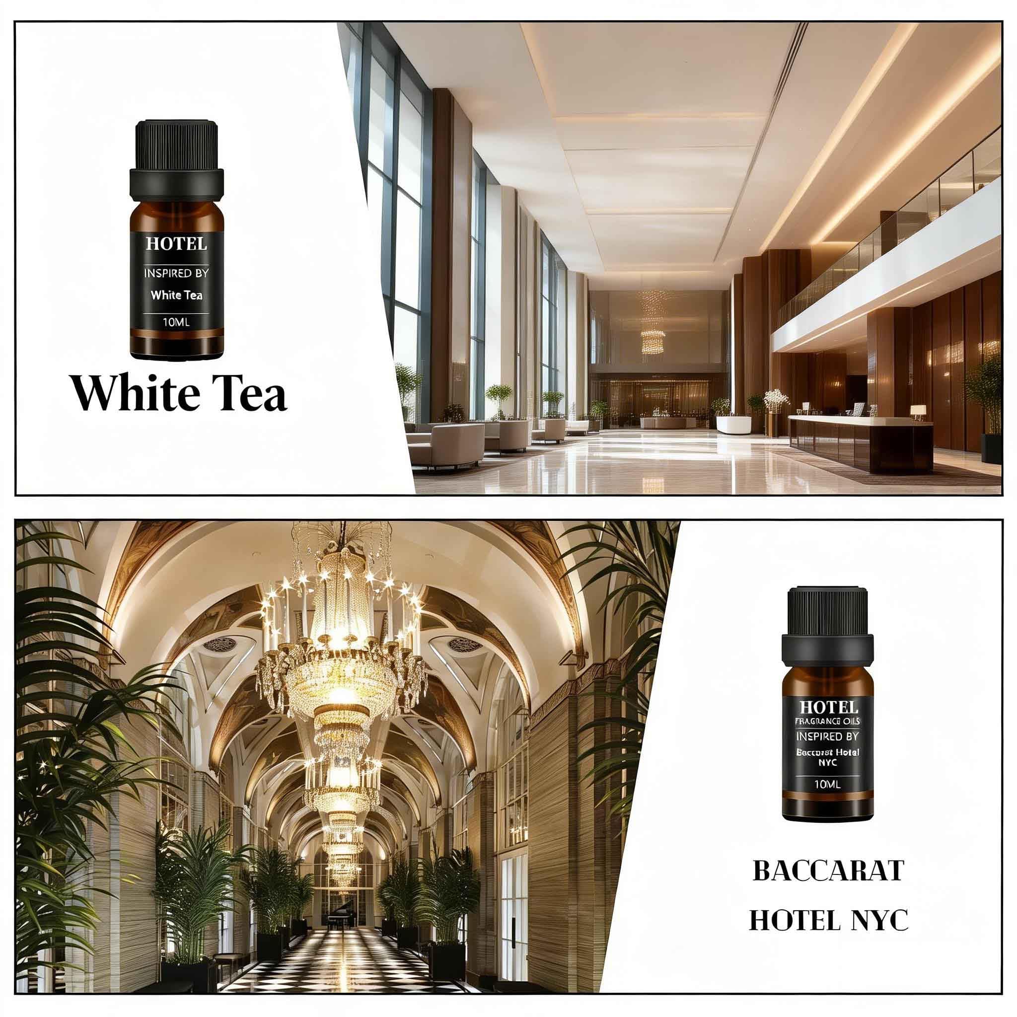 SEAMOSH aceite en uso con difusor ultrasónico en suite aportando atmósfera hotelera
