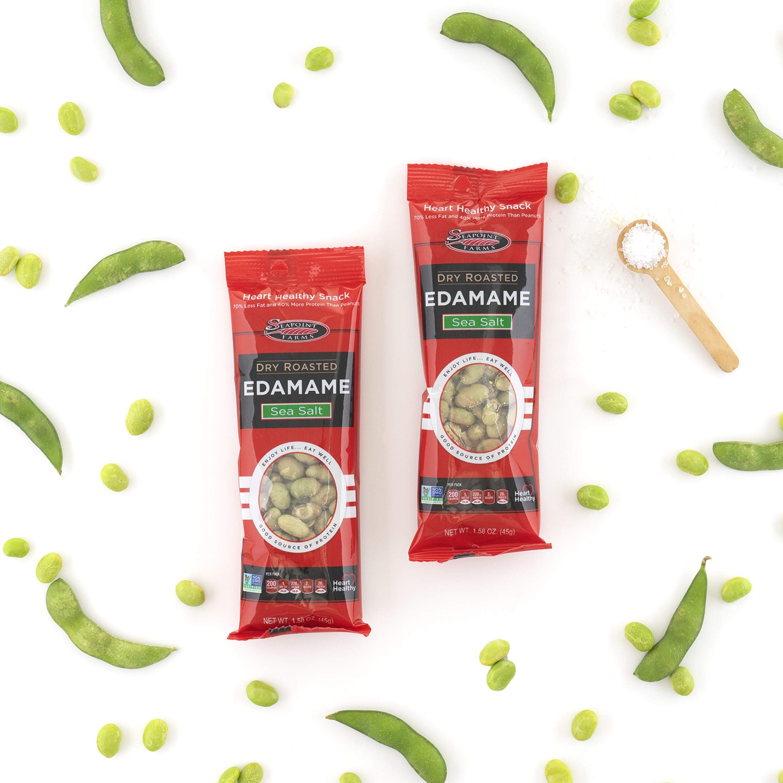 Seapoint Farms primer plano de edamame crujiente con textura apetecible