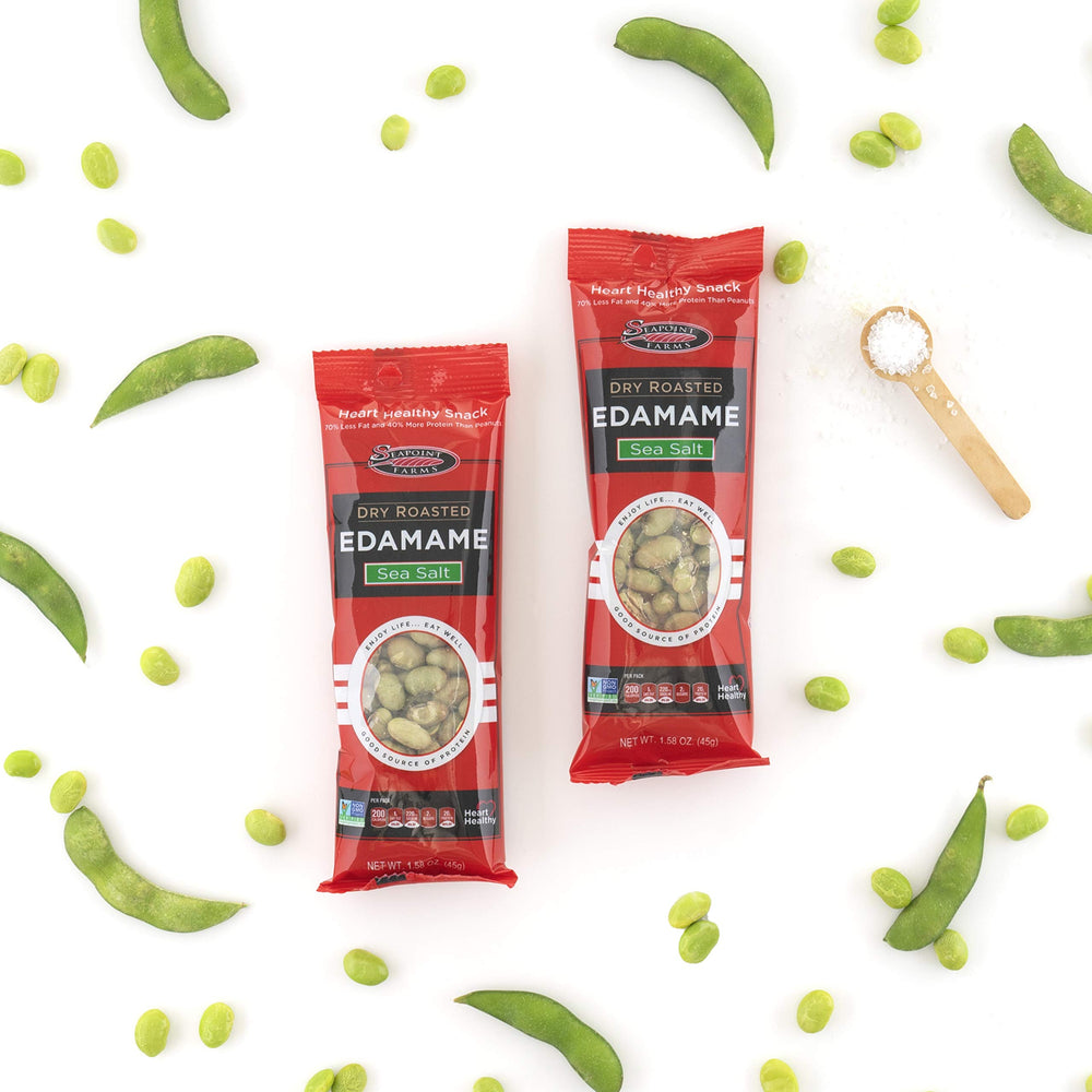 Seapoint Farms primer plano de edamame crujiente con textura apetecible