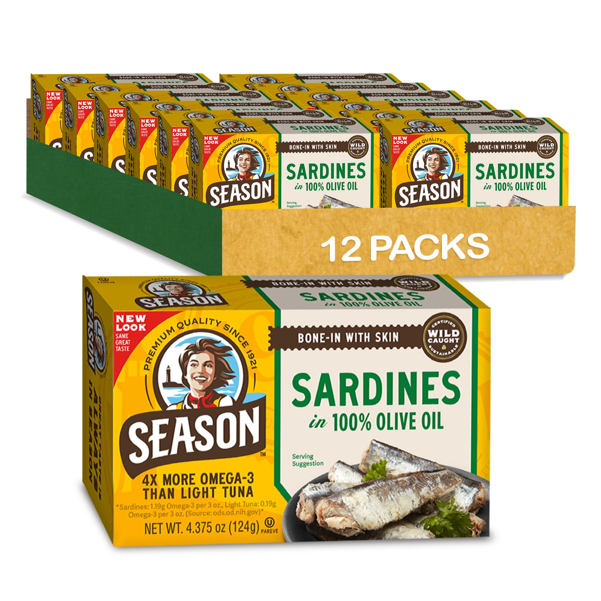 SEASON lata frontal mostrando sardinas y aceite, conveniencia para despensa