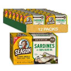 SEASON lata frontal mostrando sardinas y aceite, conveniencia para despensa