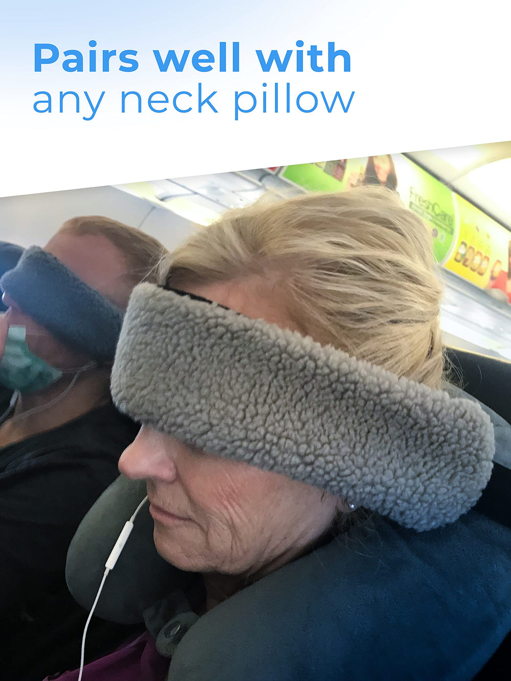 SeatSleeper installed on car seat headrest preventing forward head fall