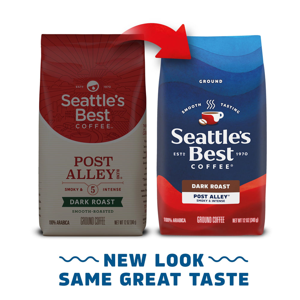 Seattle's Best Coffee café molido en primer plano con textura uniforme