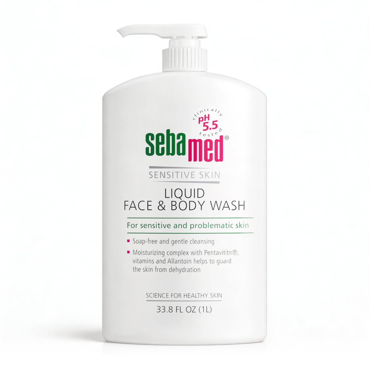 SEBAMED envase frontal 1 litro mostrando diseño y uso familiar