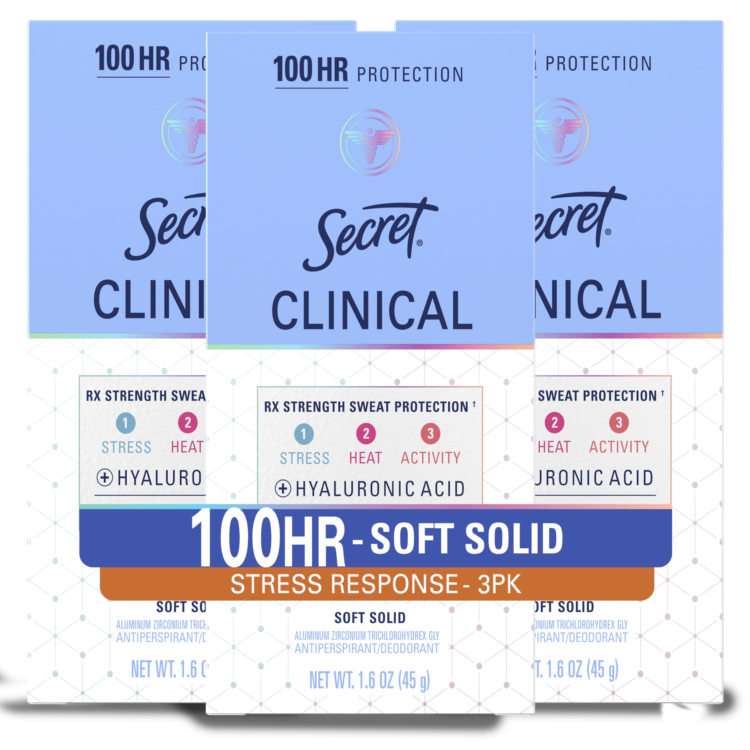 Secret frente del paquete pack de tres mostrando diseño y beneficio protección prolongada