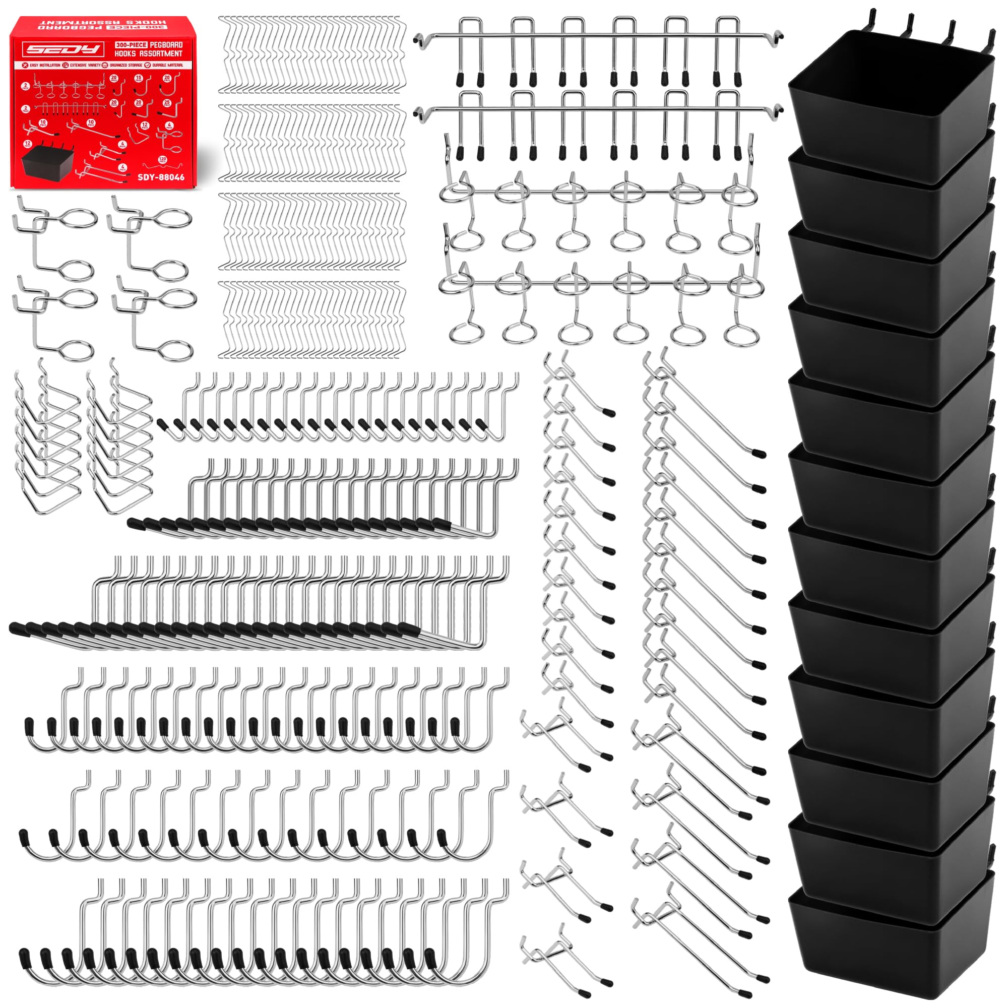 SEDY front packaging showing 300-piece pegboard organizer kit and contents benefit