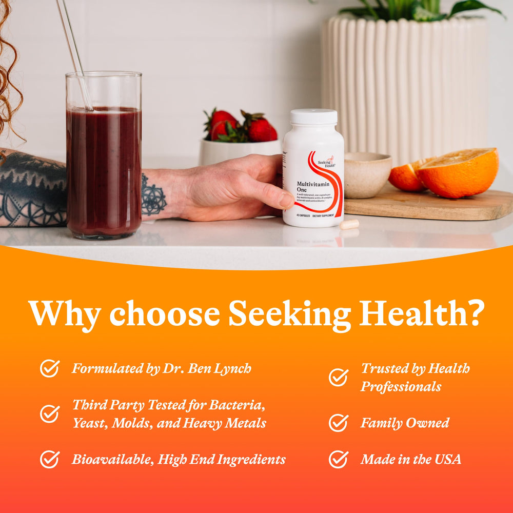 Seeking Health envase abierto con cápsulas visibles para comprobar cantidad y calidad