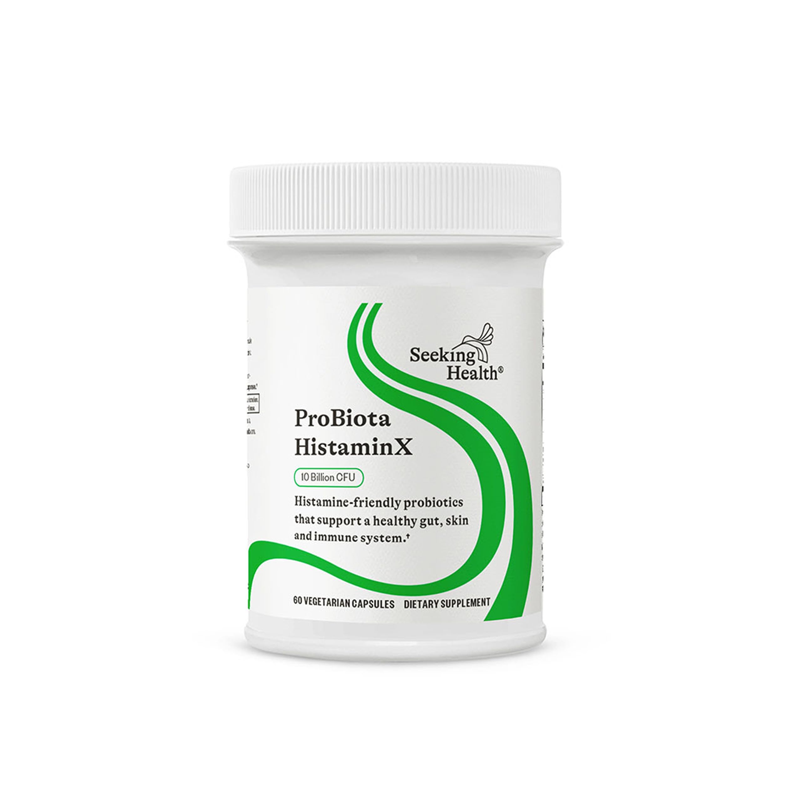 Seeking Health frasco frontal mostrando el producto y su etiqueta, confianza en calidad