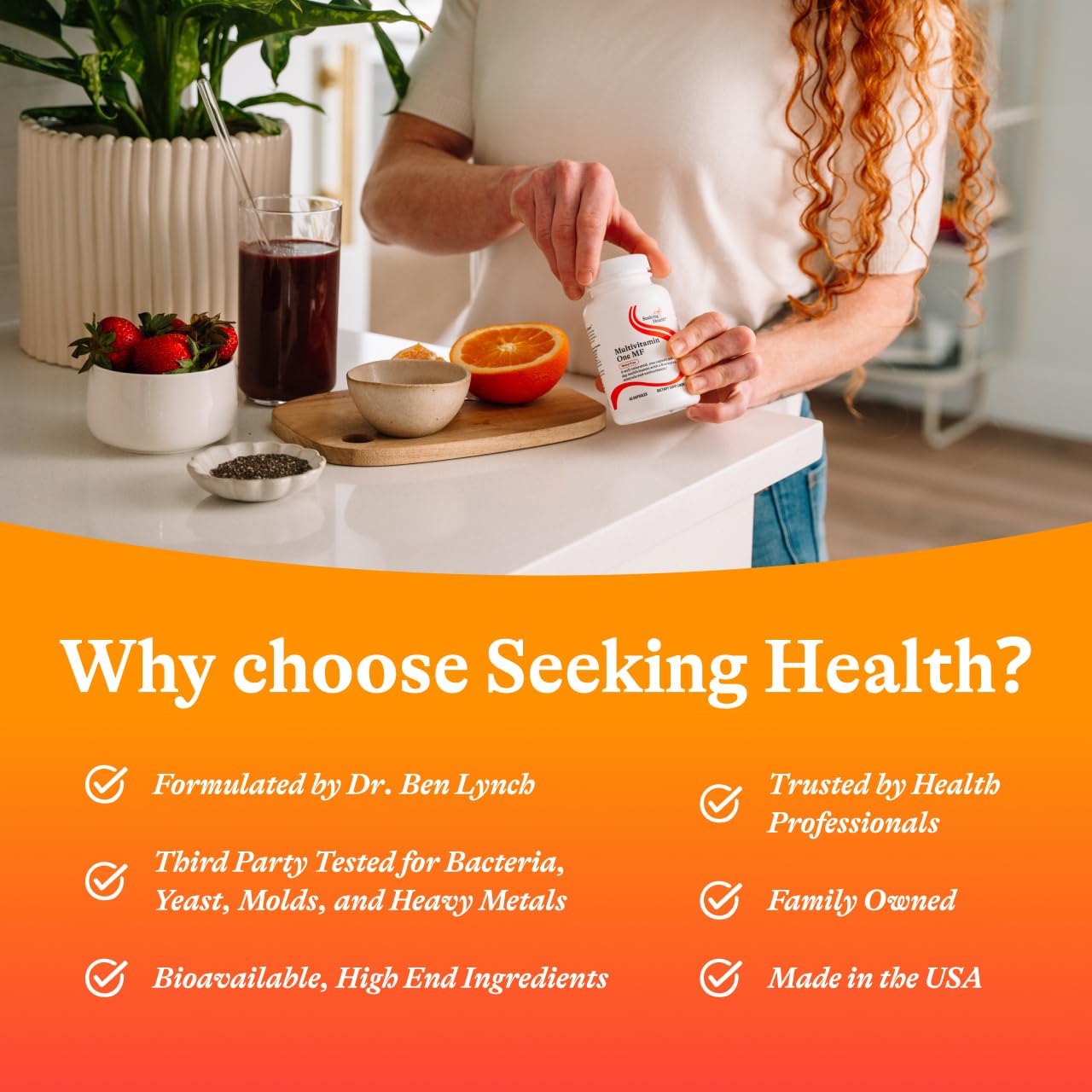 Seeking Health rótulo destacando calcio folinato y vitaminas B12