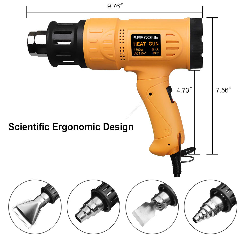 SEEKONE pistola de calor en uso encogiendo film shrinkwrap con control exacto