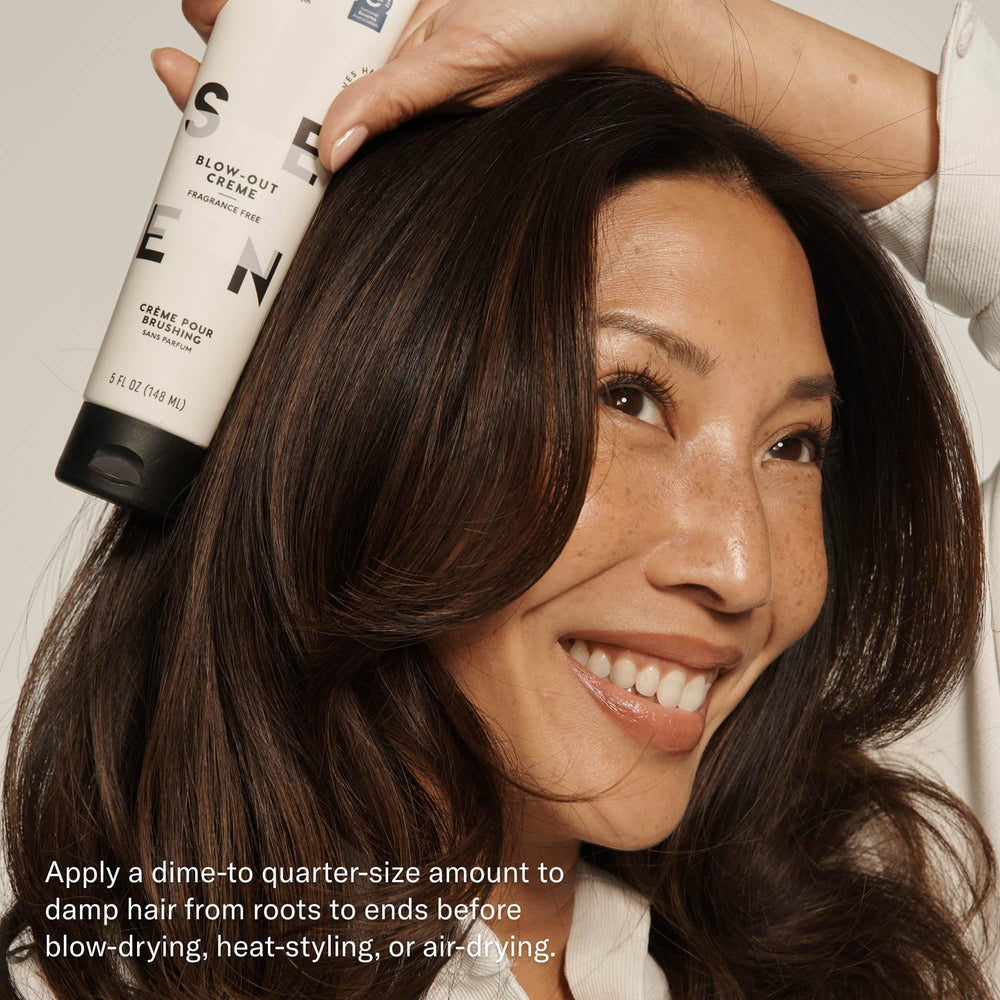 SEEN blow-out creme size comparison next to hand shows travel-friendly volume