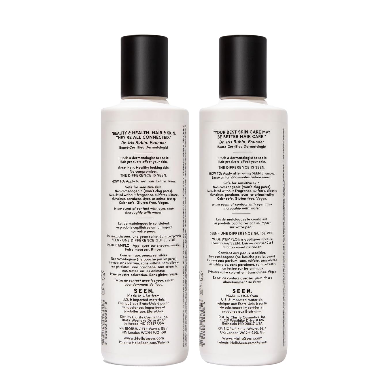 SEEN shampoo pump close-up highlighting easy dispensing and gentleness
