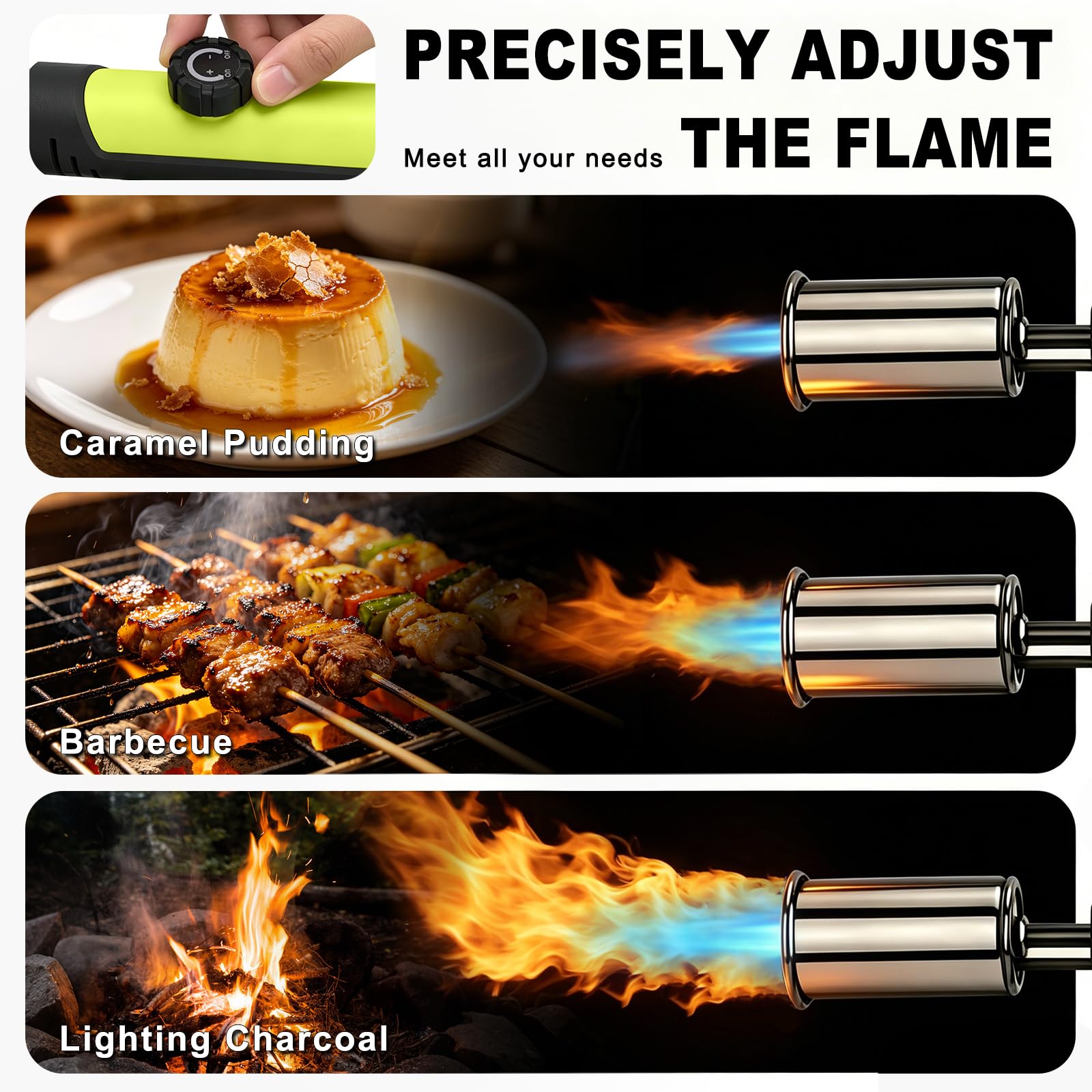 Soplete SEESE caramelizando crème brûlée para acabado profesional