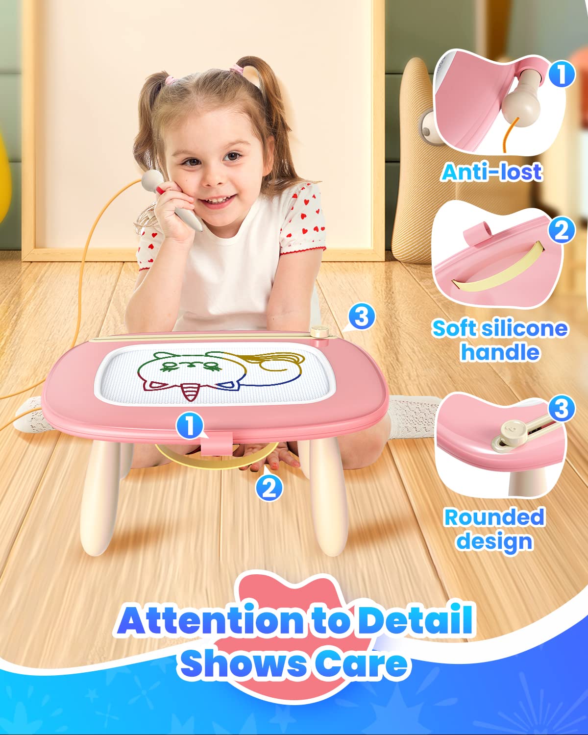 Seimome niña usando la pizarra fomentando motricidad y creatividad