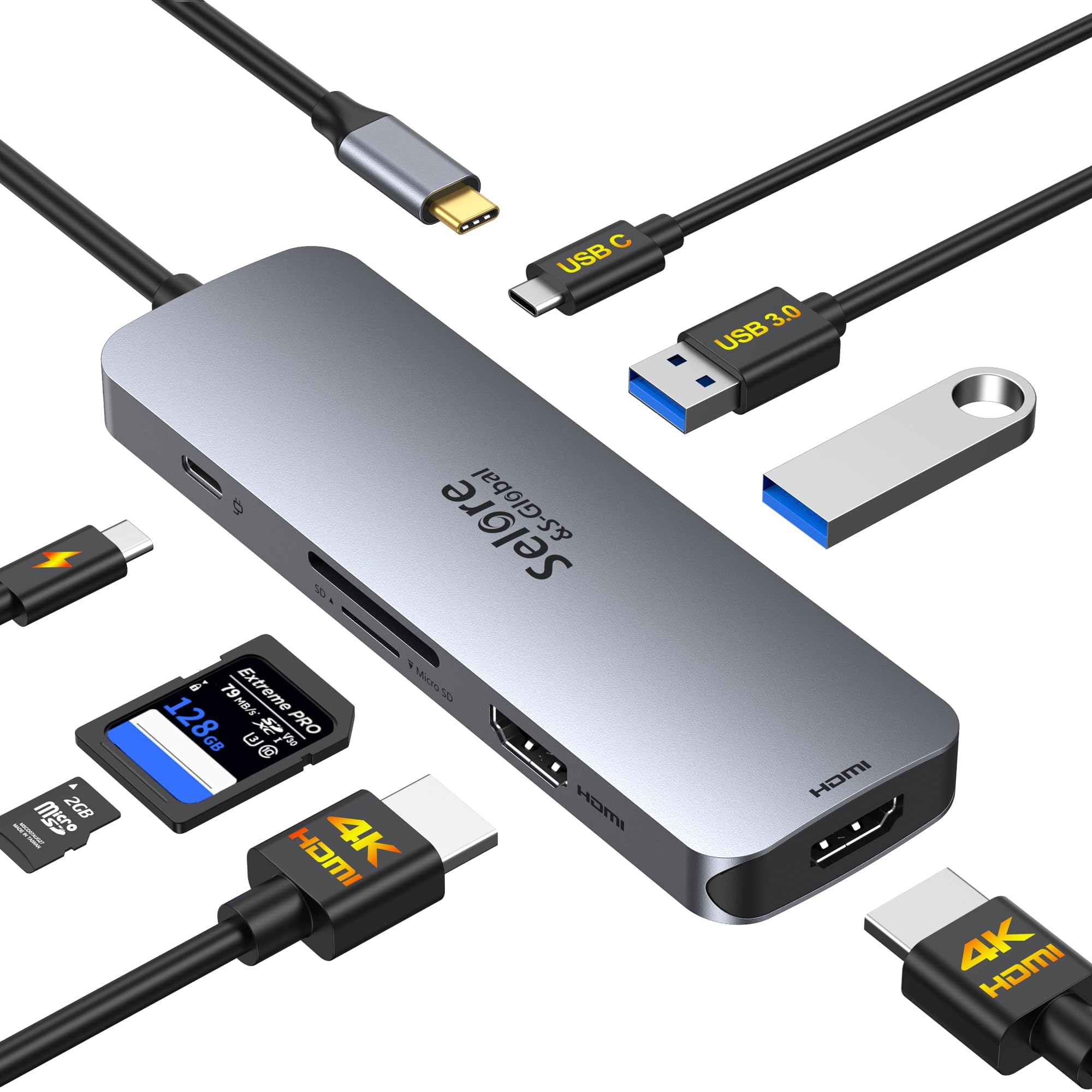 Selore&S-Global vista frontal del docking mostrando salidas HDMI y puertos
