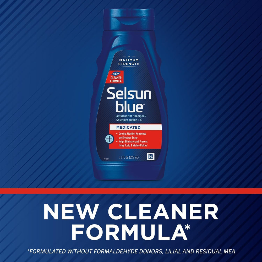 Selsun Blue espuma cremosa en mano, limpieza profunda y enjuague fácil