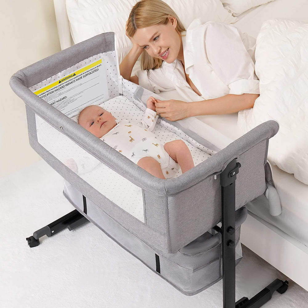 Semphis bassinet front view showing overall design and easy access benefit