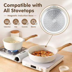 SENSARTE sauté pan and lid displaying spacious cooking surface and even heat