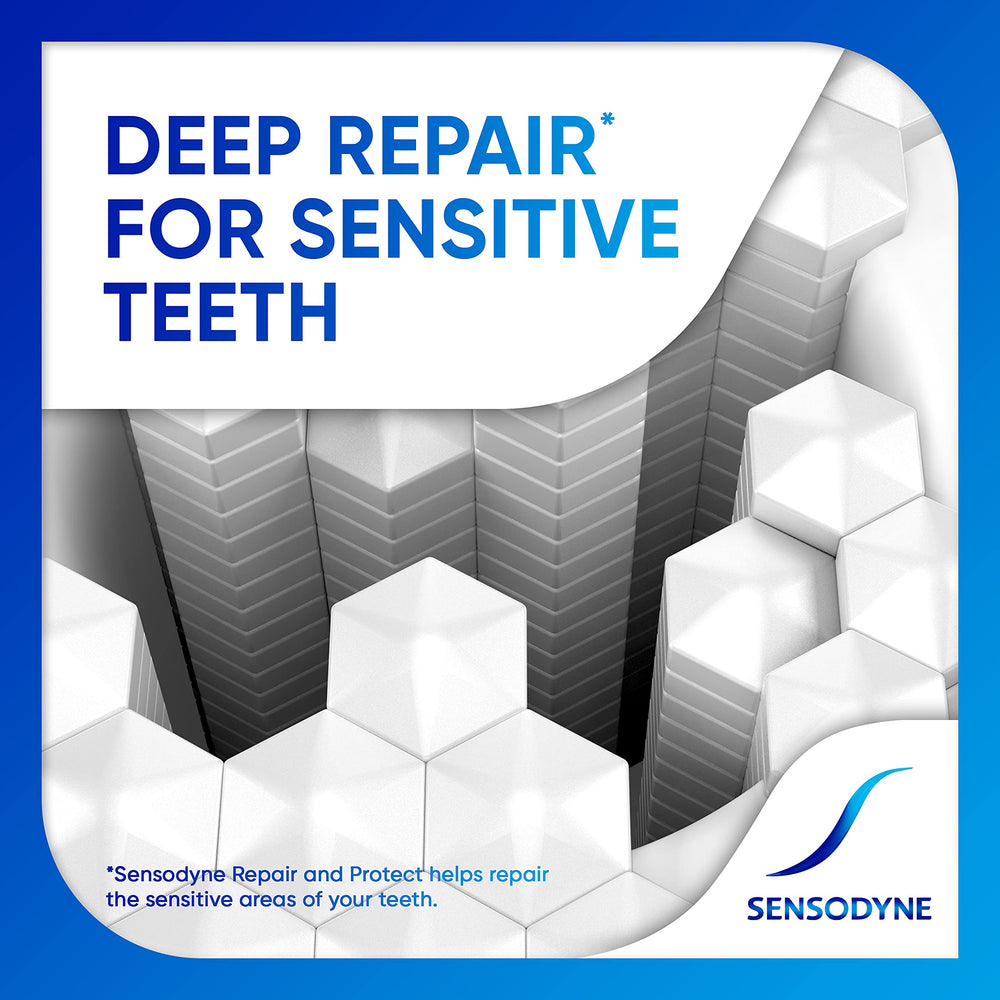 Sensodyne en mano para comparar tamaño y duración de cada tubo