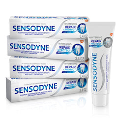 Sensodyne frente del empaque pack de 4 mostrando ahorro y uso diario
