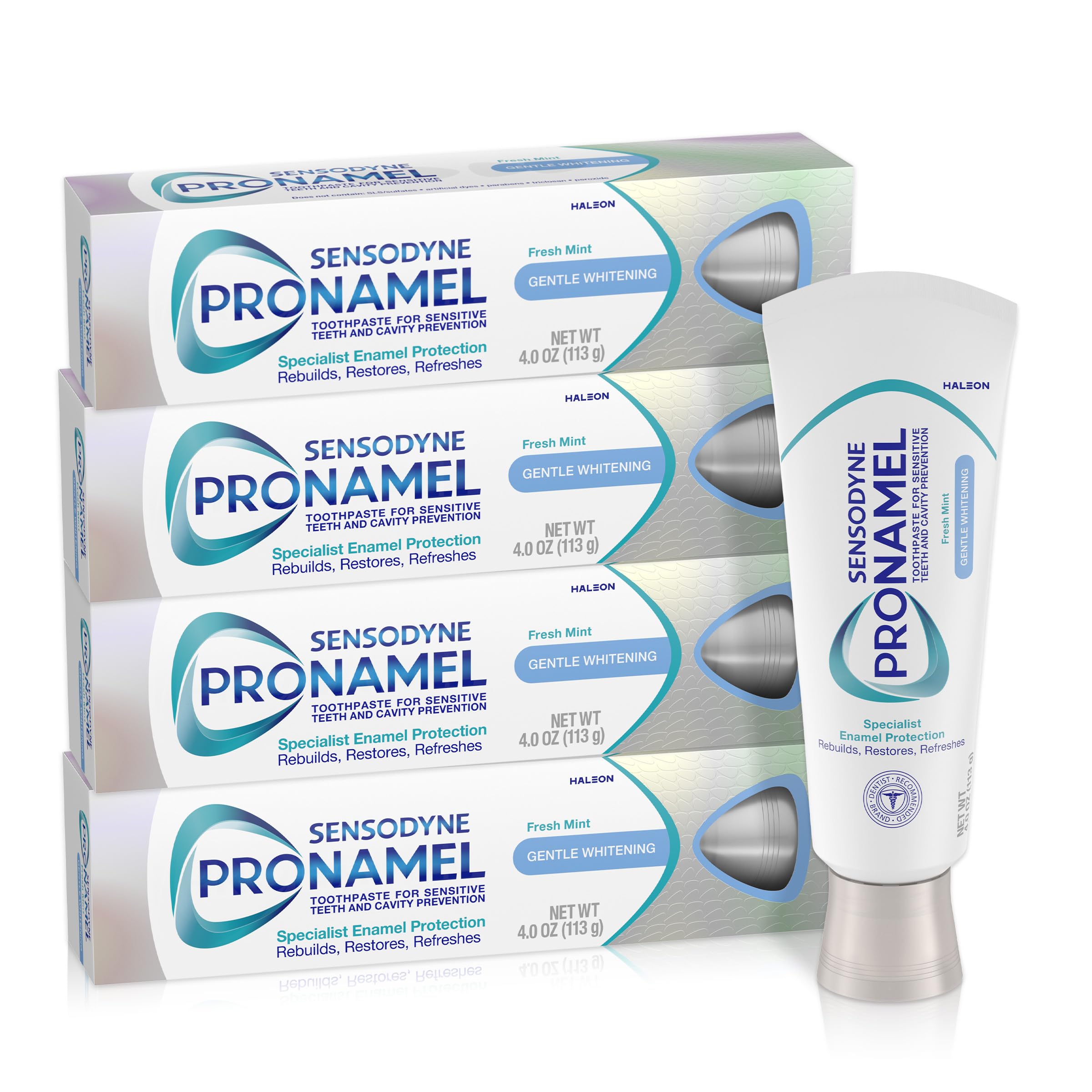 Sensodyne Pronamel frente del empaque mostrando protección de esmalte y frescura