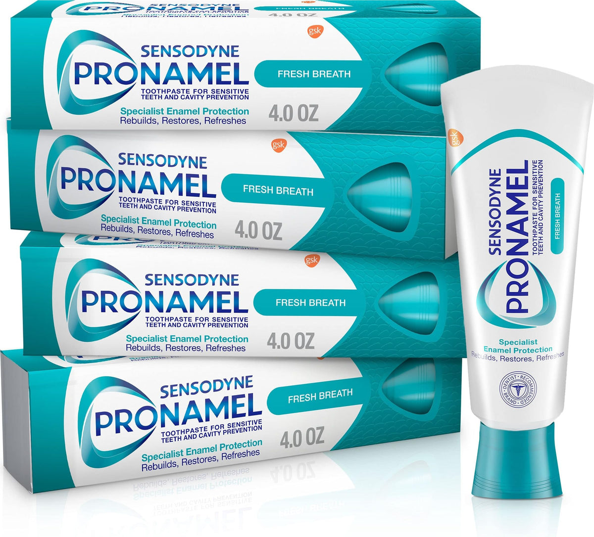 SENSODYNE PRONAMEL frontal del paquete mostrando beneficio de esmalte