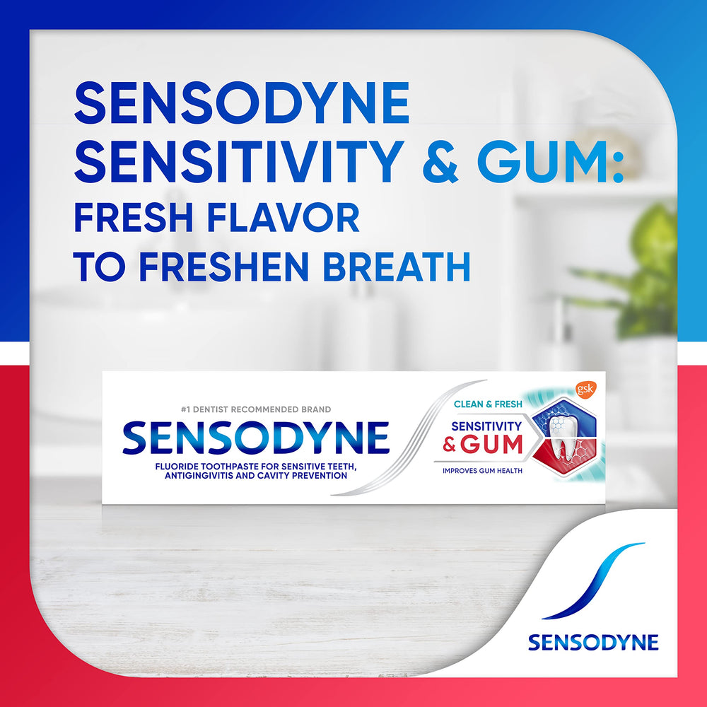 Sensodyne junto a regla para comparar tamaño y duración del producto