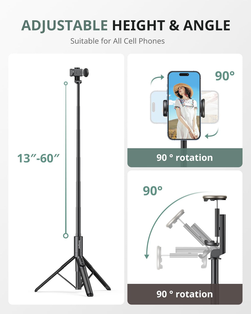 SENSYNE collapsed tripod length 13.5 inches fits into a backpack easily