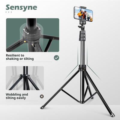 SENSYNE tripod collapsed beside backpack illustrating compact travel-friendly storage